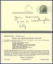 1940s US Postal Card - DR. R. L. Darling, El Dorado, Kansas to City U3 - £2.35 GBP