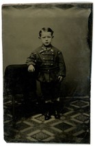 CIRCA 1860&#39;S 1/6 Plate TINTYPE Adorable Young Boy in Fantastic Childs Outfit - £12.34 GBP