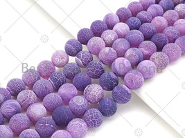 Cracked Matte Purple Fire Agate - 6/8/10/12mm Round Smooth Beads - SKU#UA150 - $3.90+