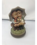Vintage Japan Hummel Style Ceramic Music Box Boy And Girl Under Umbrella... - $19.80
