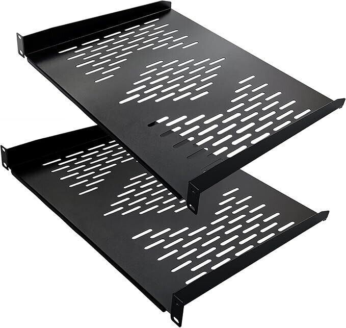 RIVECO 2 Pieces 1U Rack Shelves 19” Tray Cabinet Mount Vented Cantilever... - $52.25