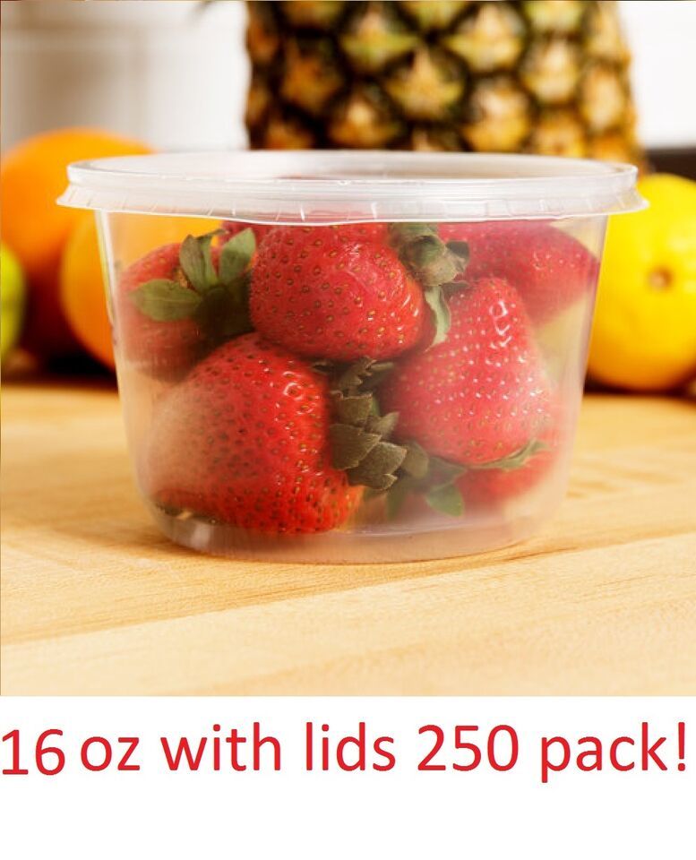 16 oz Plastic Clear Round Deli Food/Soup Storage Container Cups w/ Lids ... - $77.53