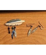 Beautiful Carved Abalone FEATHER Brooch and Sterling Feather Earrings - £11.95 GBP