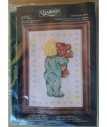 Vintage Charmin Counted Cross Stitch Kit BEAR HUG 05-209 5&quot;×7&quot; with Gree... - $14.84