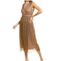 TAYLOR Women&#39;s Gold Smocked-waist Chiffon Lined Sleeveless Midi Dress Si... - £39.10 GBP