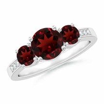 ANGARA Three Stone Round Garnet Ring with Diamond Accents for Women in 14K Gold - £666.61 GBP
