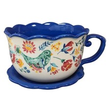 Pioneer Woman Mazie Teacup Planter Attached Tray Drain Hole 10-in Stonew... - $35.14