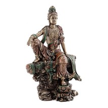 WATER AND MOON KWAN YIN STATUE 14.5&quot; Large Buddhist Goddess Bronze Resin... - £110.23 GBP