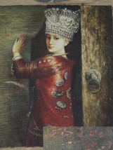 Oil Painting on Canvas 23.5&quot;x20&quot; woman @ door traditional dress poss Yan... - €1.540,95 EUR