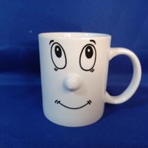 Vtg Unbranded Retro Funny Happy Face 3D Coffee Mug White Black - £13.32 GBP