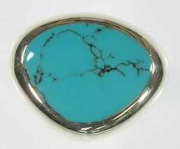 Vintage Navajo Sterling Silver &amp; Turquoise Ring Smooth Bezel Setting Sz 6 - $110.17