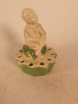 Rare Fulper Art Pottery Little Girl Flower Frog, Small Glaze Damage on Back - $51.08