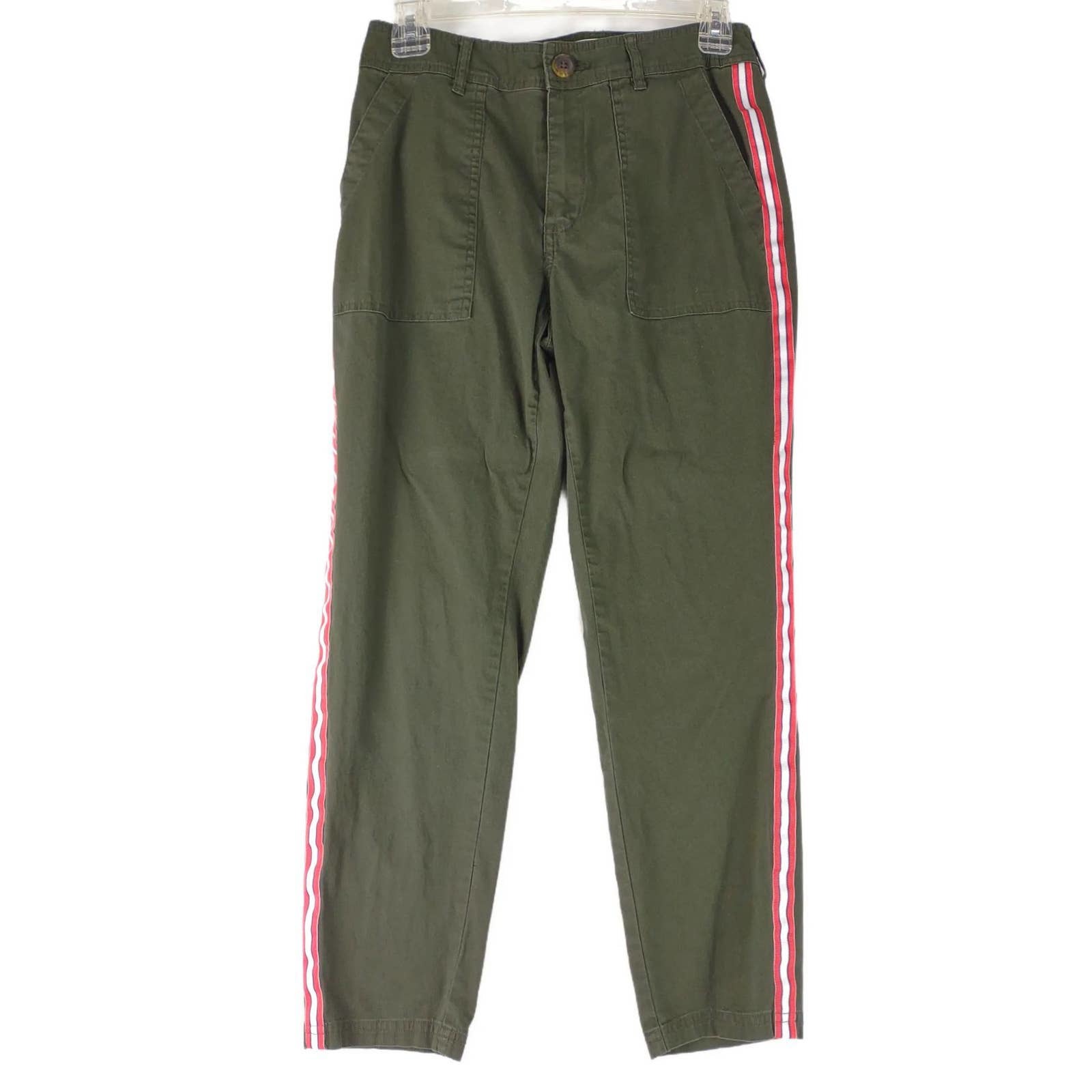 Primary image for POPSUGAR Women's Size 6 Army/Olive Green Red White Striped Retro Chino Pants