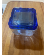 Vintage Hazel Atlas Crisscross pattern refrigerator dish with cobalt blu... - $30.00