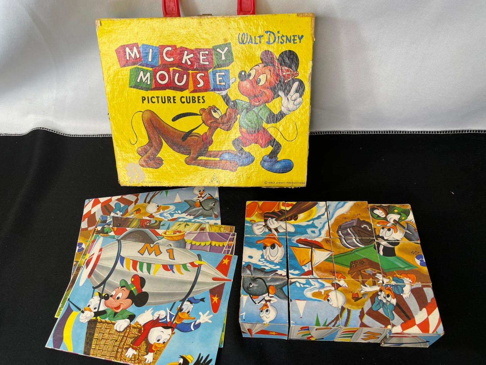 Primary image for Vintage Walt Disney Mickey Mouse Picture Cubes Complete with Case Puzzle Toy