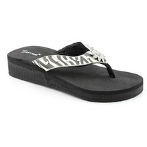 Surreal Kenya Open Toe Flip Flops Sandals Shoes Zebra striped Jeweled Flower new - £6.41 GBP