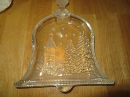 Glass Bell Shaped Candy/Nut Dish with Winter Scene - $3.46