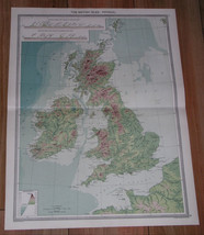 1908 Antique Physical Map Of United Kingdom Great Britain Englanscotland Ireland - £19.52 GBP