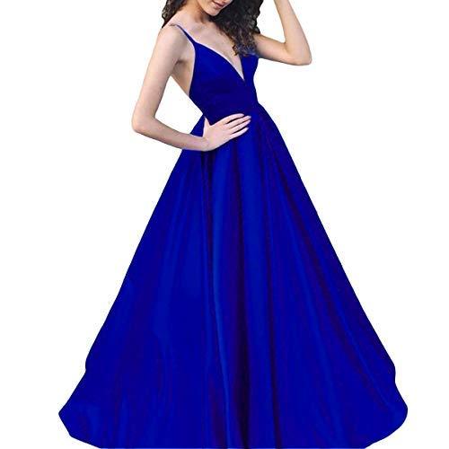 Spaghetti Straps V Neck Long A Line Formal Prom Evening Dress Royal Blue US 8