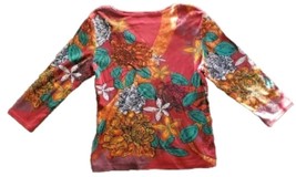 Floral Pattern V-Neck Long Sleeve Women Top Vibrant Multicolor Design - $5.76