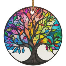 Colorful Stained Glass Print Art Tree Of Life Christmas Ornament Gift Tr... - £12.06 GBP