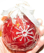 At Home brand red and silver Christmas ball shaped candle, new - $6.99