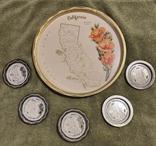 Vtg Souvenir Map Cali Tray 5coasters Golden Poppy Knotts Farm Yosemite Disney - £19.13 GBP