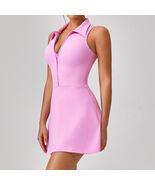 Sleeveless Tennis Dress with Zipper Collar and Built-In Shorts with Pockets - $58.99