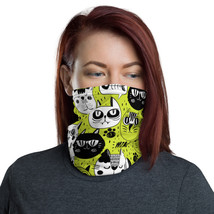 Cats Faces Meow Doodle Hand Drawn Black &amp; White Pear Breathable Washable Neck Ga - £13.18 GBP