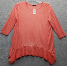 Cha Cha Vente Tunic Top Womens Small Orange Rayon Stretch Eyelet Hem Round Neck - £17.86 GBP