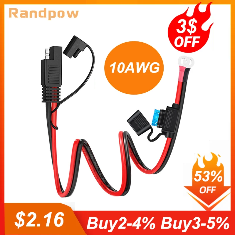 Randpow 10AWG SAE 2 Pin Quick Release Connector with 15A Fuse to O-ring Terminal - £16.14 GBP+