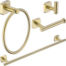 Bathroom Hardware Set In Gold, Litri Series, Brushed Brass, 4 Pc., Stainless - £56.73 GBP