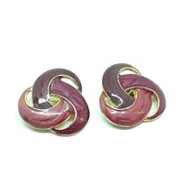 Vintage Purple Pink Knot Swirl Glitter Enamel Gold Tone Clip On Earrings... - $9.40