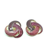 Vintage Purple Pink Knot Swirl Glitter Enamel Gold Tone Clip On Earrings... - $9.40