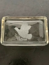 Clear Glass Rectangle Etched Pheasant Paperweight - $10.00