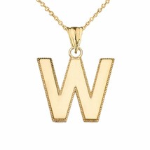 10k Solid Gold Small Milgrain Initial Letter W Pendant Necklace Personalized - £95.54 GBP+