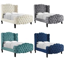Tufted Wingback Velvet Platform Queen Bed Modern Victorian French - 4 Co... - £773.08 GBP+