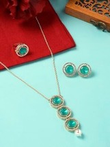 Green AD Stones Pearl Drop Embellished Necklace Earring Jewelry Kundan Set - $22.71