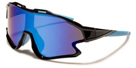 NEW SHIELD WRAP AROUND MENS SPORT SUNGLASSES BLUE MIRRORED LENS UV400 - £10.80 GBP