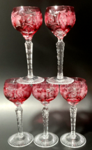 Set Of 5 Nachtmann Traube Cordial Glass Cranberry Red Cut To Clear Crystal 4.5&quot; - £117.54 GBP