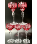 Set of 5 NACHTMANN TRAUBE Cordial Glass CRANBERRY Red Cut to Clear Cryst... - £116.18 GBP