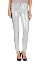 J BRAND Donne Jeans Slim Fit Metallic Suede Solido Argento Taglia 28W S8001 - £292.65 GBP