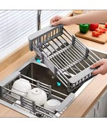 Stainless Steel Dish Drainer Kitchen Sink Rack Vegetable Rack Extendable... - $27.12 CAD