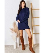 Zenana Navy Blue Oversized Round Neck Long Sleeve Sweatshirt Midi Dress - $19.00