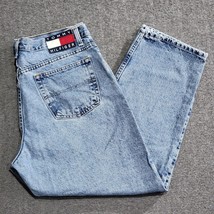 VTG 90s Tommy Hilfiger Jeans Women 16 Big Flag Logo High Rise Baggy Blue 36x27.5 - £25.19 GBP