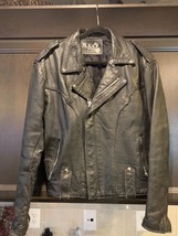 Vintage MAS Leather Men&#39;s Black Leather Biker Motorcycle Jacket Size 44 - $43.44