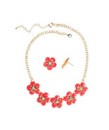 Mixit Women&#39;s Orange Enamel Necklace &amp; Earring Set 18 Inch NEW Gold Tone - $26.45 CAD