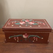 Vintage Tole Paint Wooden Box Toolbox Farmhouse Primitive Country Kitchen Dec... - £19.78 GBP