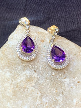 14K Yellow Gold Earrings with Purple Stone 3.59g Fine Jewelry - £232.49 GBP