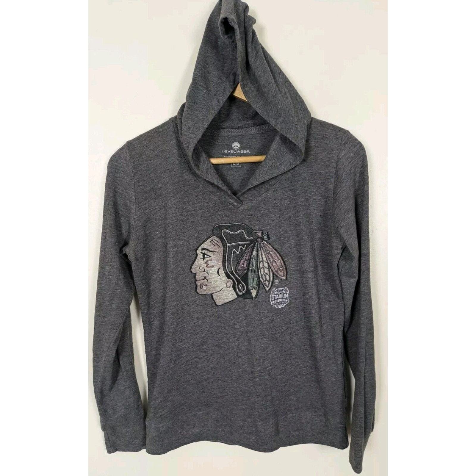 Chicago Blackhawks Women&#39;s Medium M Grey Long Sleeve Hooded Tee NHL Leve... - $15.00